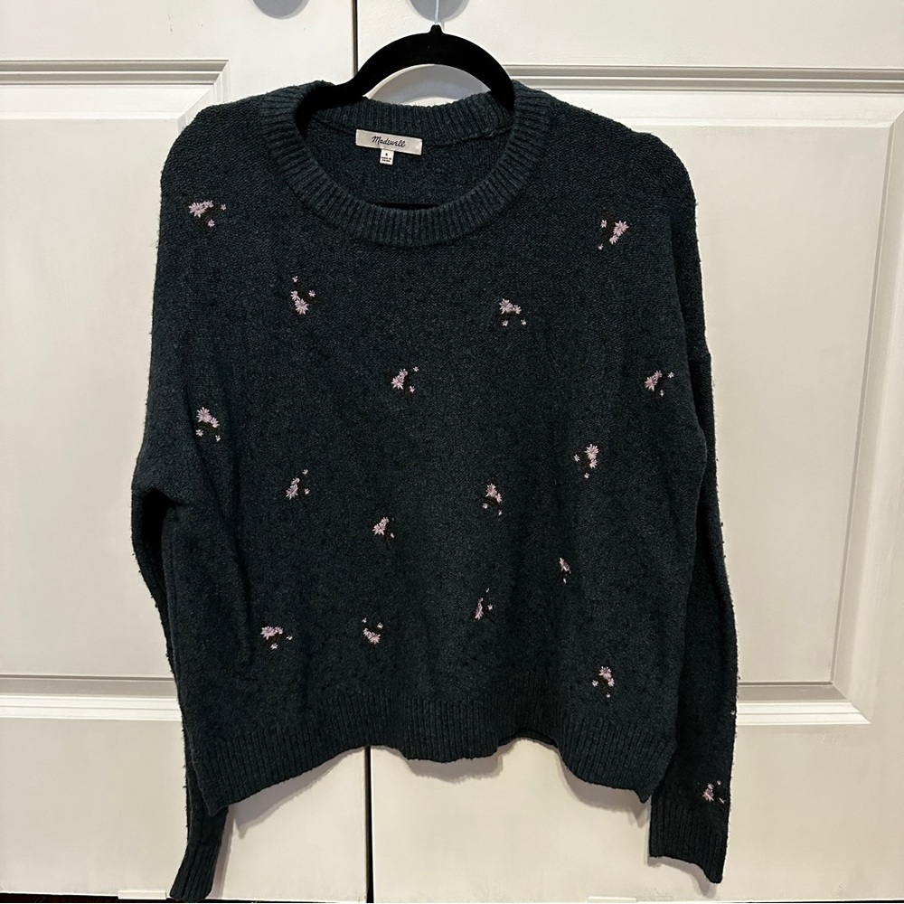 Madewell Embroidered Cross-Stitch Floral Pullover Sweater